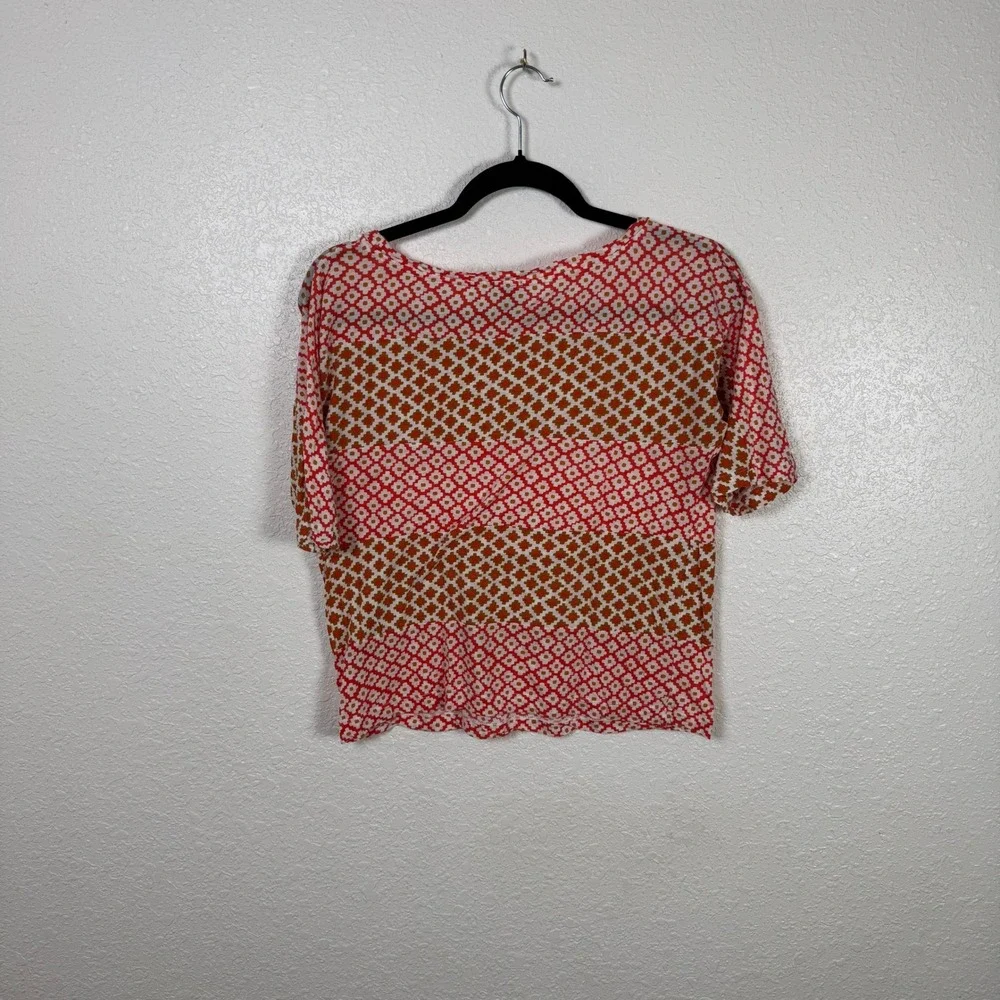 J.Crew Geometric Print Knit Top Short Sleeve Cotton Pink Orange Small